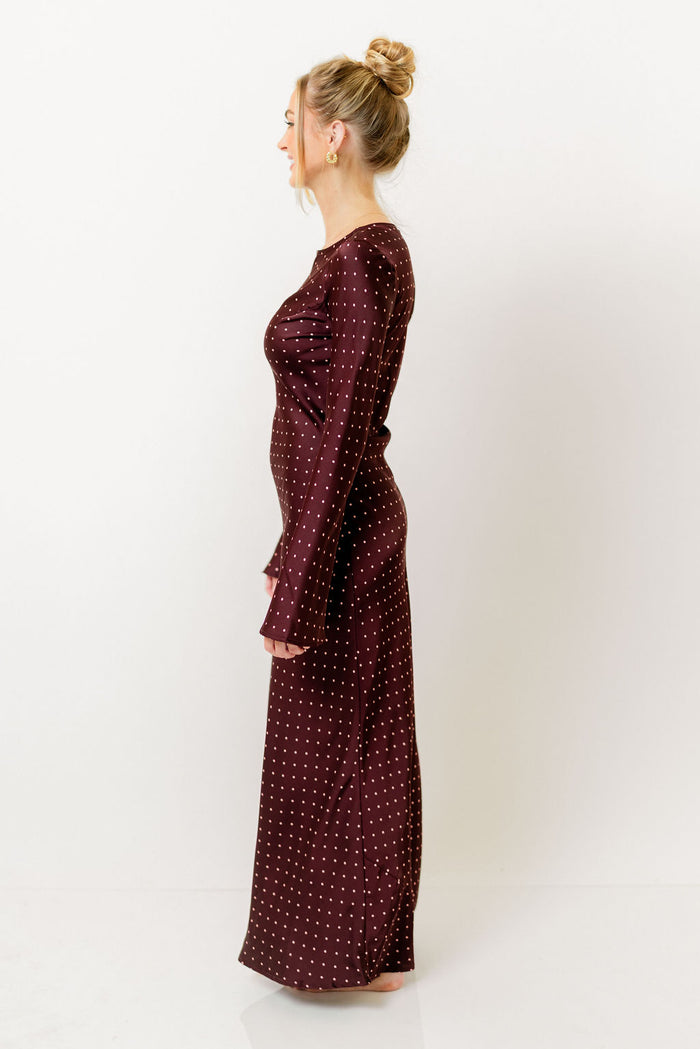 Georgie Polka Dot Maxi Dress in Burgundy