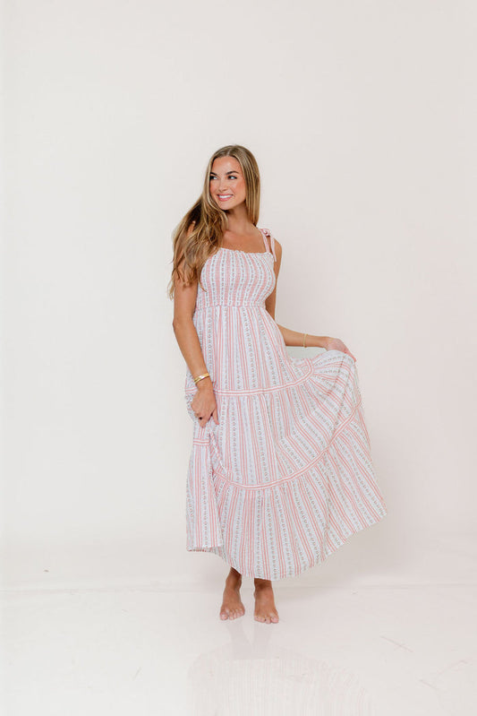 Gigi Floral Striped Maxi Dress in Cottage Pink