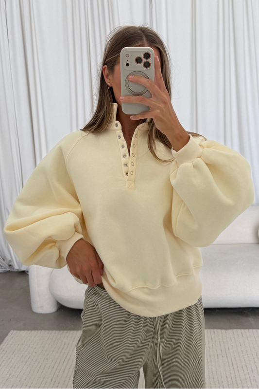Gina Snap Button Collared Pullover in Light Yellow