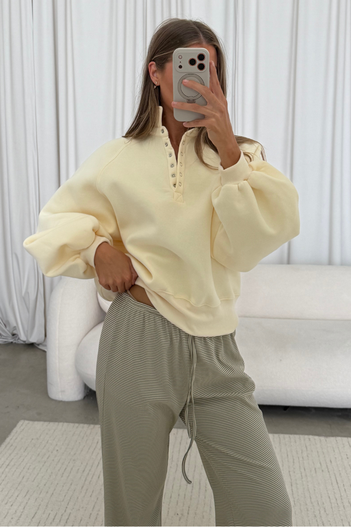 Gina Snap Button Collared Pullover in Light Yellow
