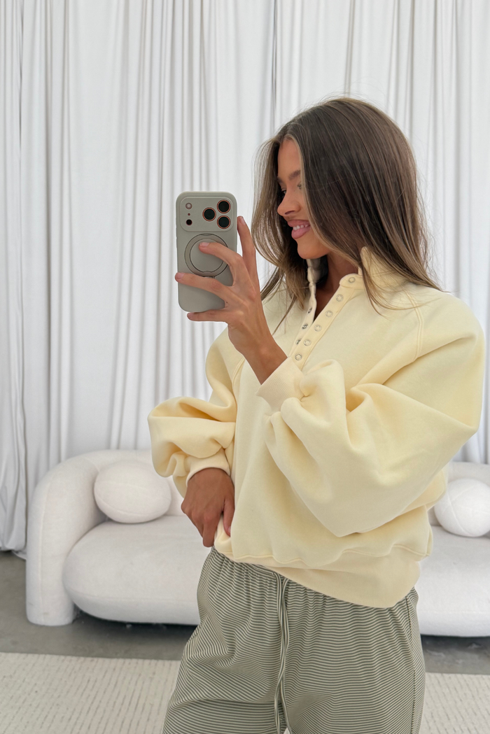 Gina Snap Button Collared Pullover in Light Yellow