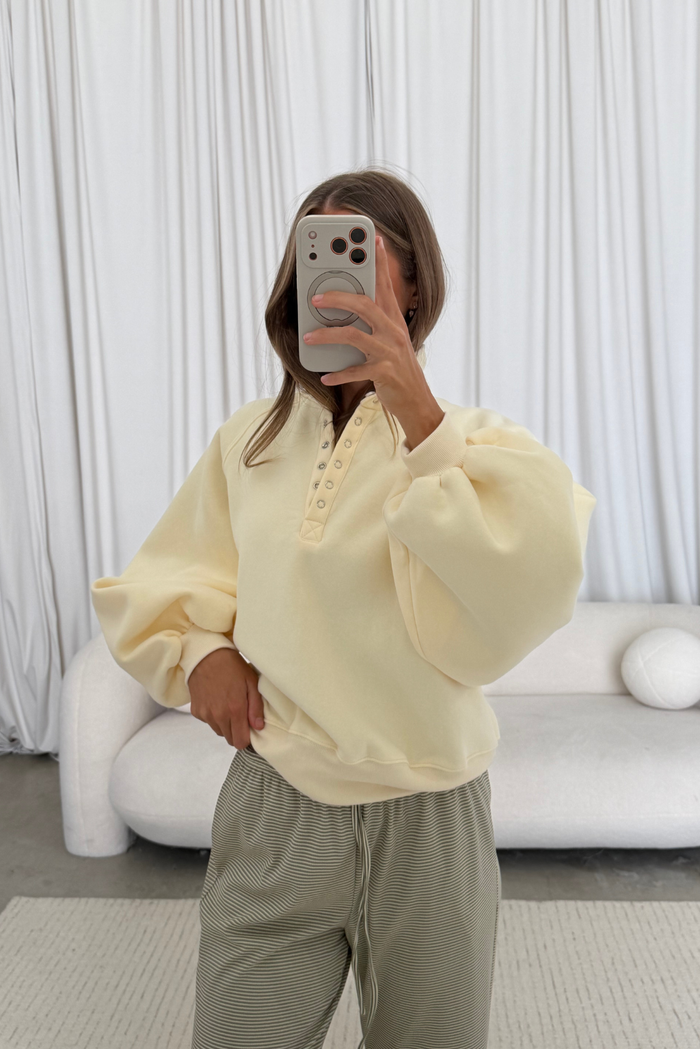 Gina Snap Button Collared Pullover in Light Yellow