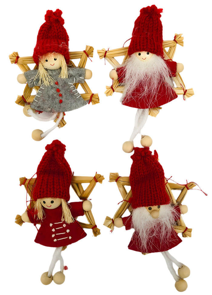 Gnome straw star ornaments Set of 4