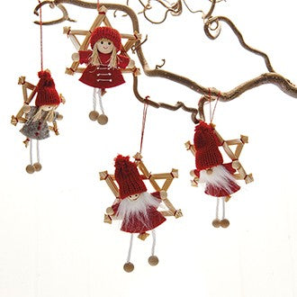 Gnome straw star ornaments Set of 4