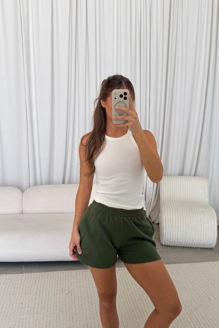 Grace 100% Cotton Terry Shorts in Olive Green