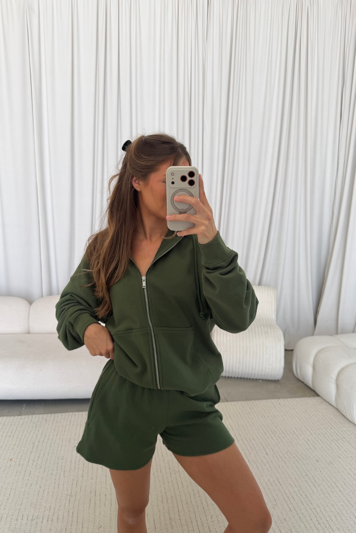 Grace 100% Cotton Terry Shorts in Olive Green