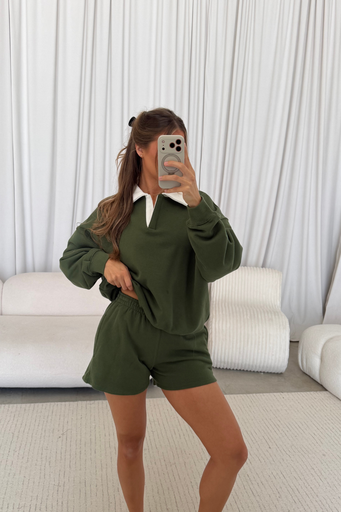 Grace 100% Cotton Terry Shorts in Olive Green
