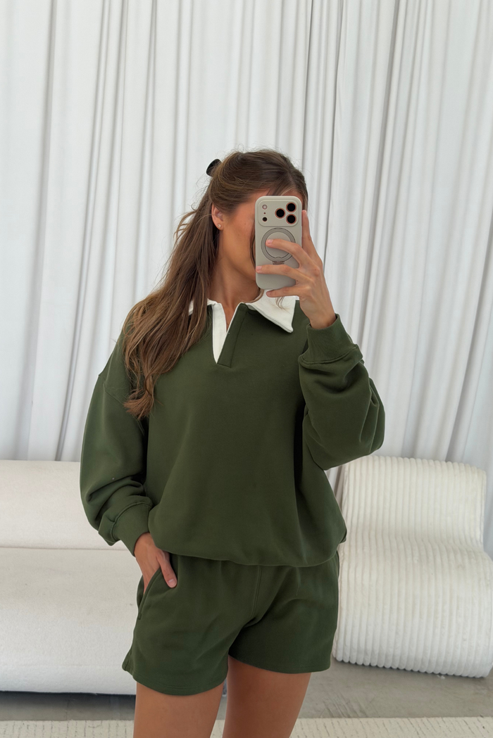 Grace 100% Cotton Terry Shorts in Olive Green