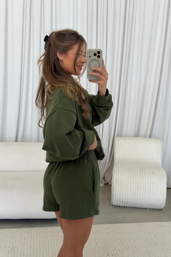 Grace 100% Cotton Terry Shorts in Olive Green
