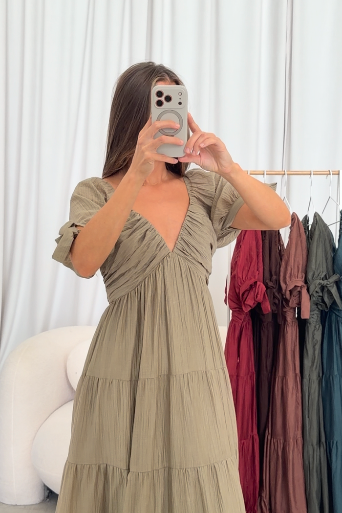 Grayson Maxi Dress in Light Olive - Bump Friendly & Inclusive Sizing