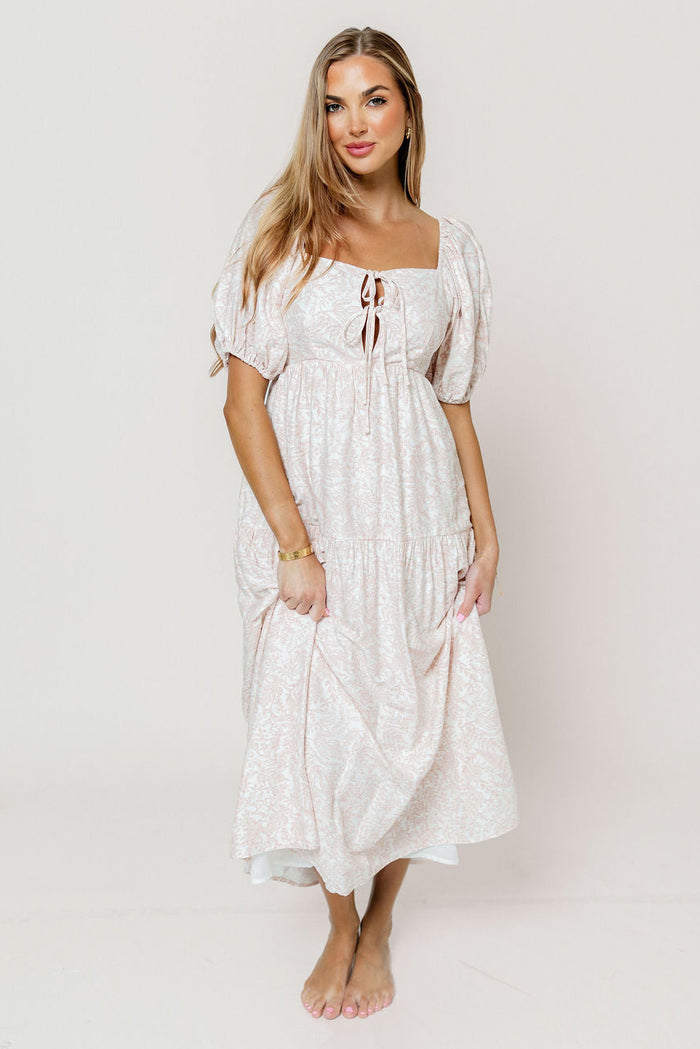 Gwen Toile Print Midi Dress in Antique Rose