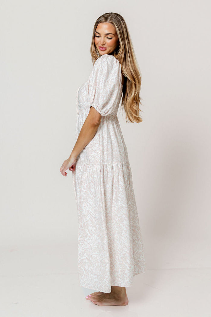 Gwen Toile Print Midi Dress in Antique Rose