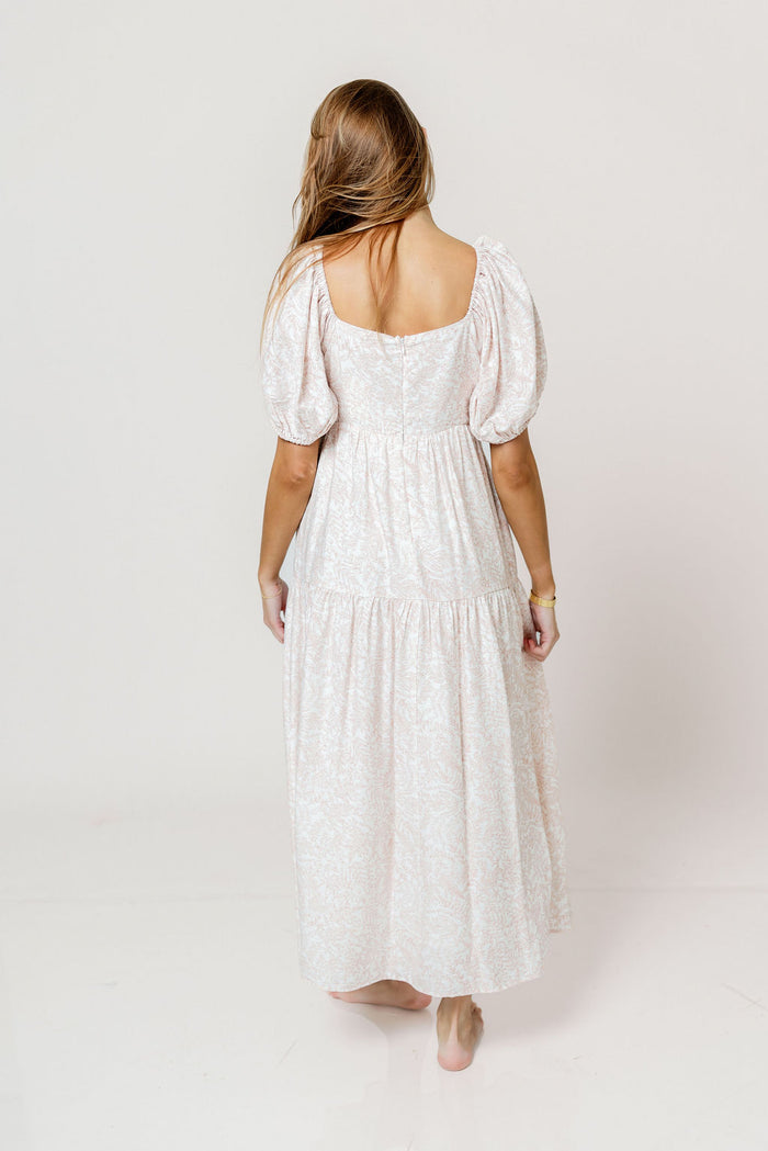Gwen Toile Print Midi Dress in Antique Rose