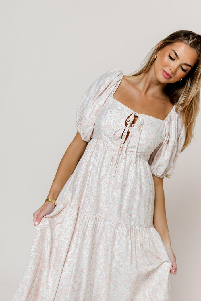 Gwen Toile Print Midi Dress in Antique Rose