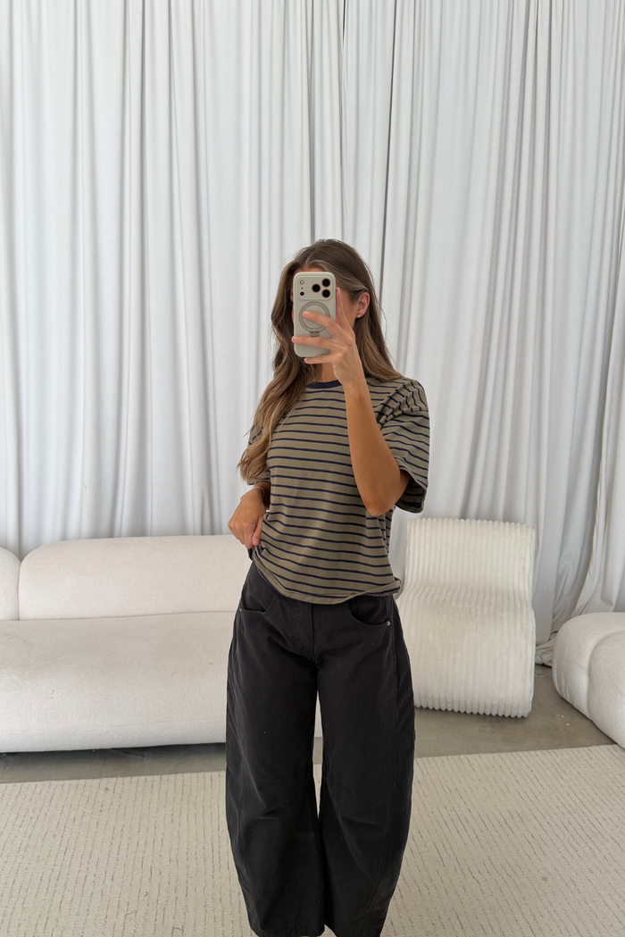 Hallie Striped Tee in Olive/Navy