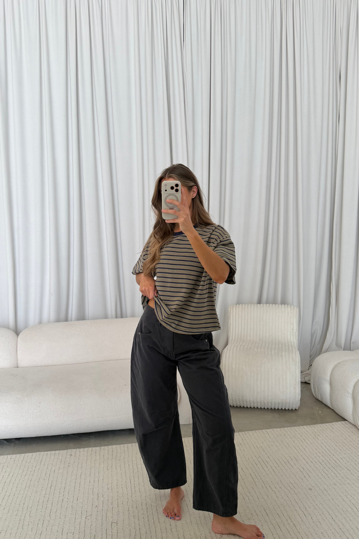 Hallie Striped Tee in Olive/Navy
