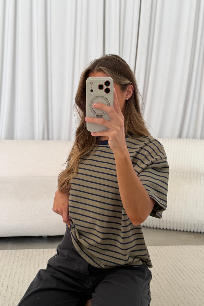 Hallie Striped Tee in Olive/Navy