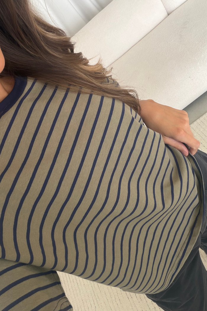Hallie Striped Tee in Olive/Navy