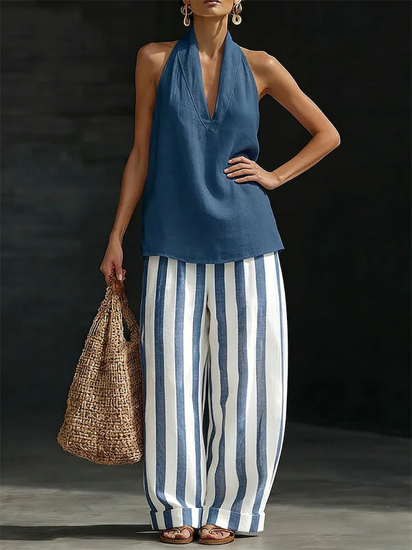 Halter Top & Stripe Pants Set
