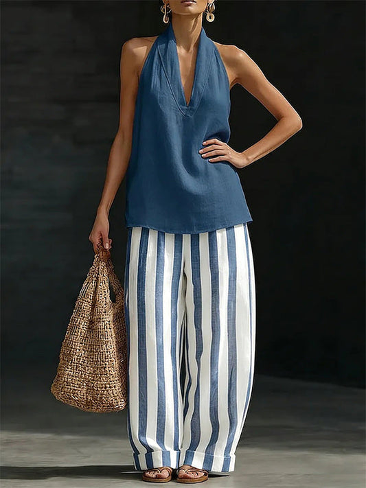 Halter Top & Stripe Pants Set
