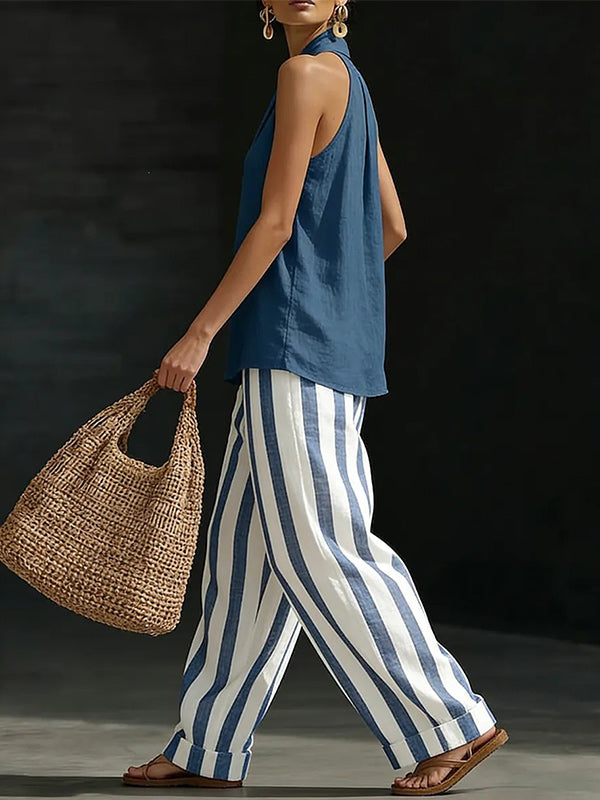 Halter Top & Stripe Pants Set