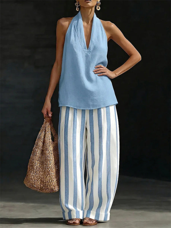 Halter Top & Stripe Pants Set