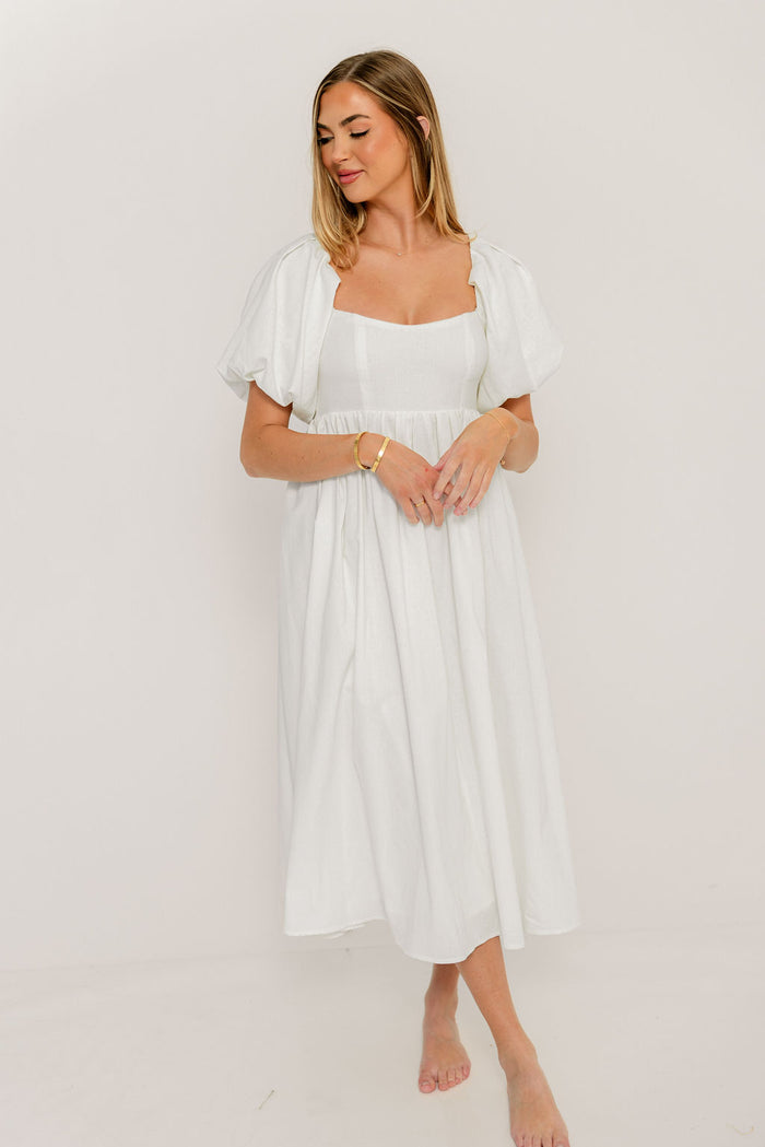Hamilton Midi Dress in Off-White - Bump Friendly and Inclusive Sizing (S-2XL)