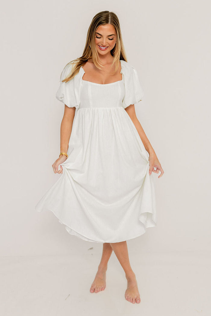 Hamilton Midi Dress in Off-White - Bump Friendly and Inclusive Sizing (S-2XL)