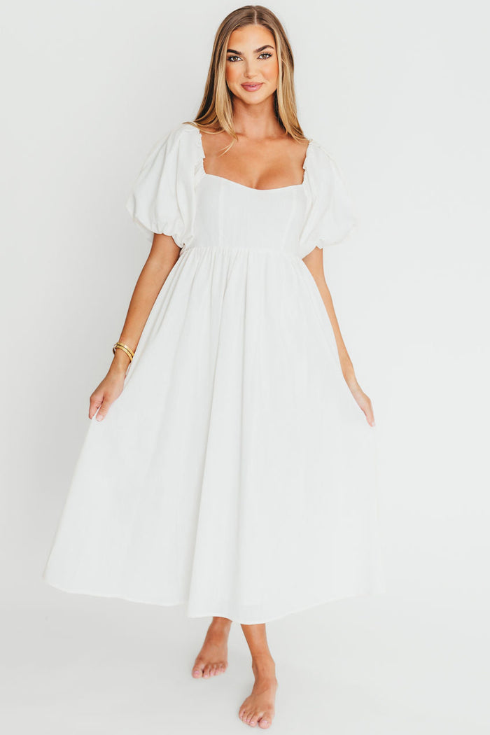 Hamilton Midi Dress in Off-White - Bump Friendly and Inclusive Sizing (S-2XL)
