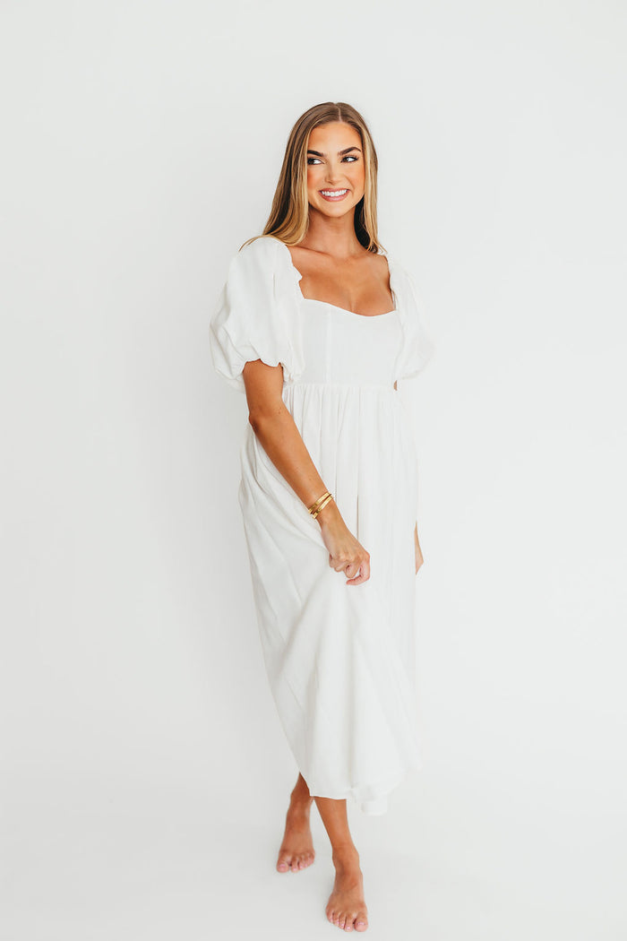 Hamilton Midi Dress in Off-White - Bump Friendly and Inclusive Sizing (S-2XL)