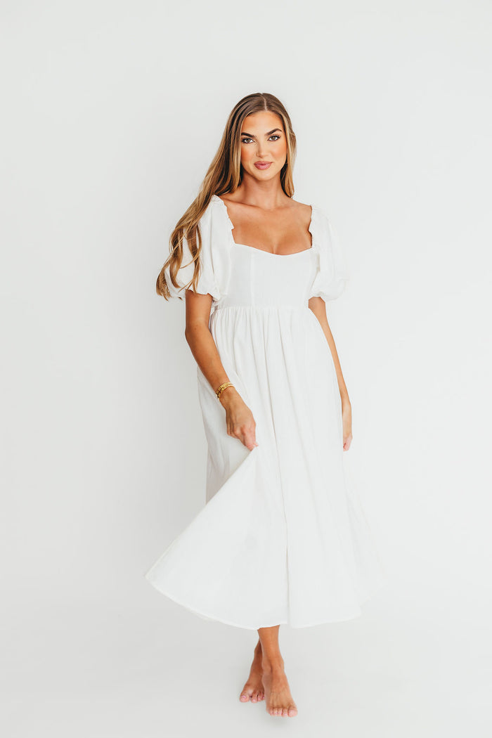 Hamilton Midi Dress in Off-White - Bump Friendly and Inclusive Sizing (S-2XL)