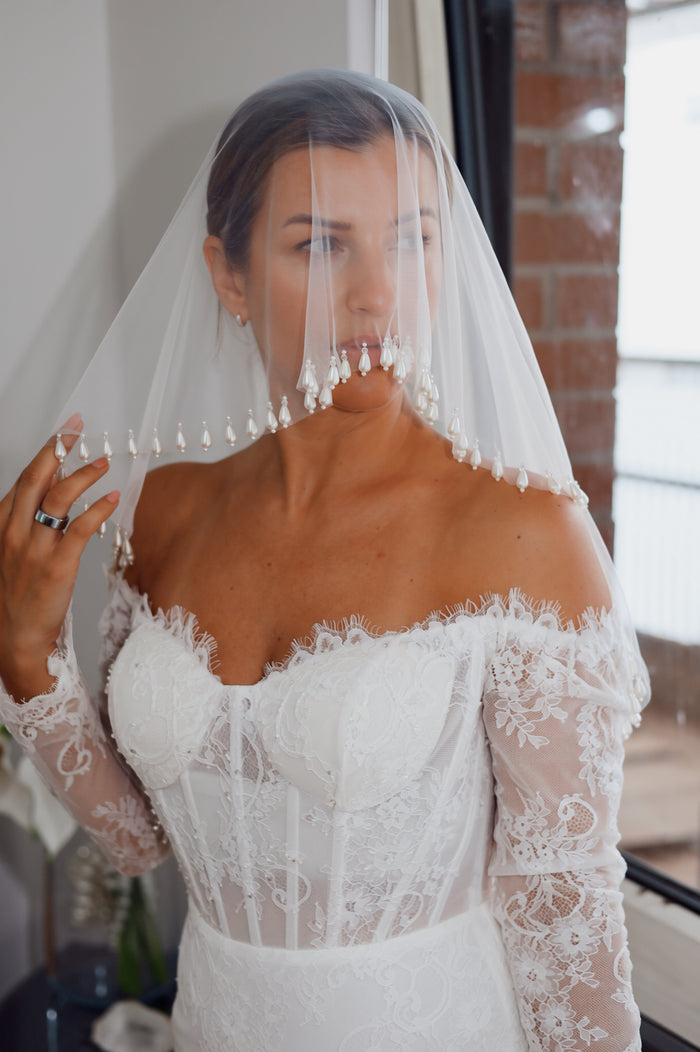 Handmade Pearl Drop Wedding Veil