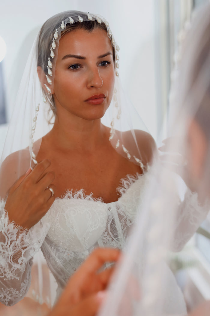 Handmade Pearl Drop Wedding Veil