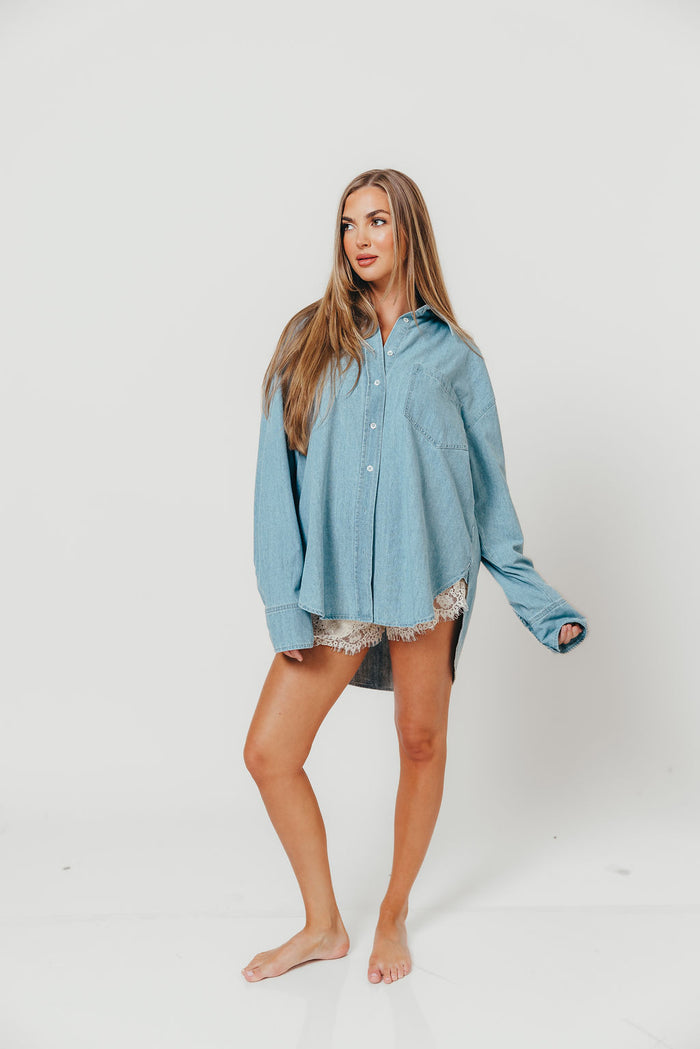 Hannah 100% Cotton Shirt in Denim Blue