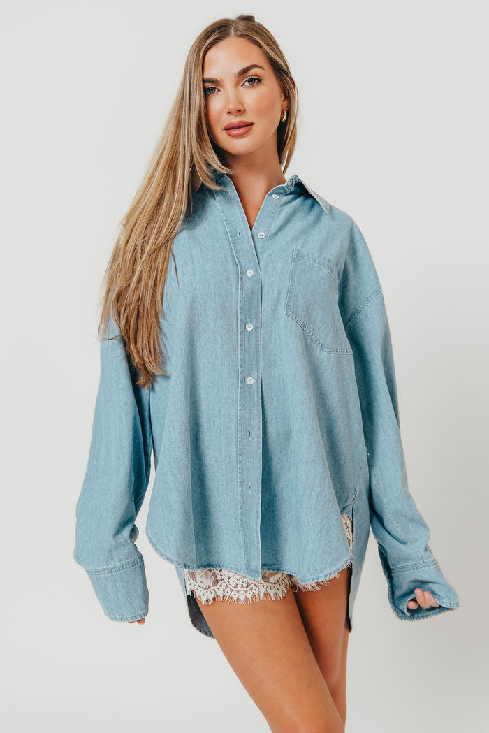 Hannah 100% Cotton Shirt in Denim Blue
