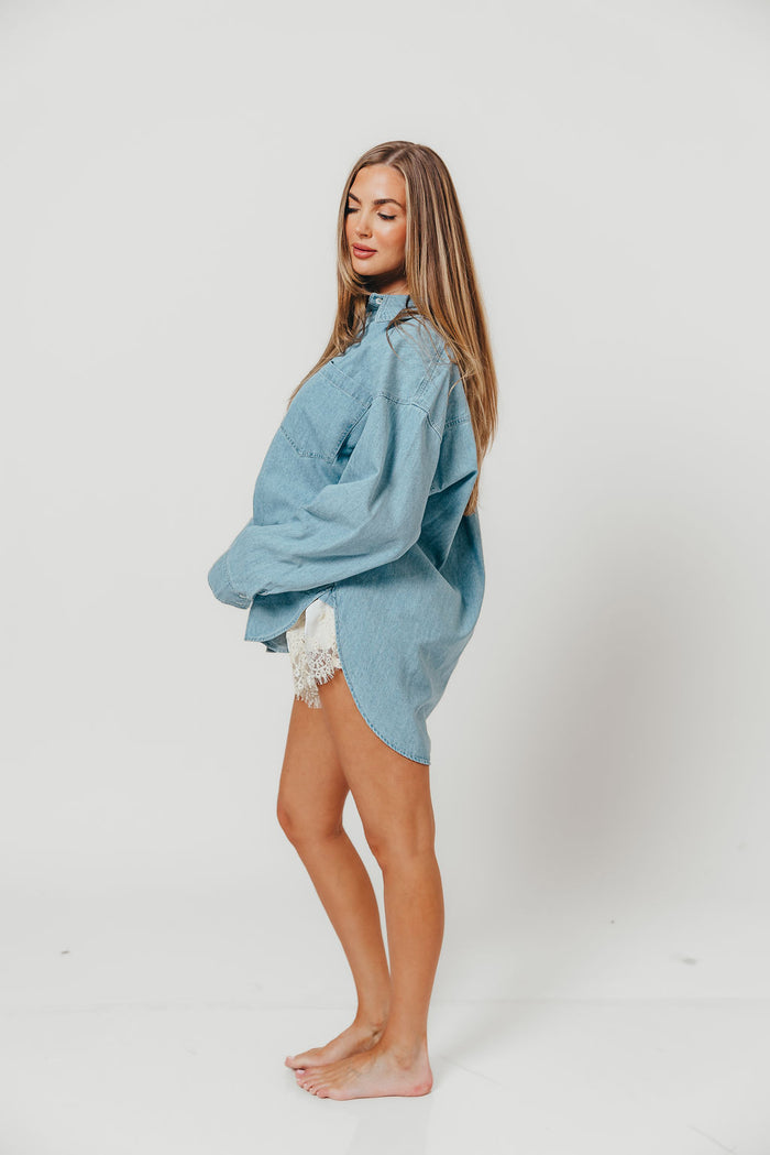 Hannah 100% Cotton Shirt in Denim Blue