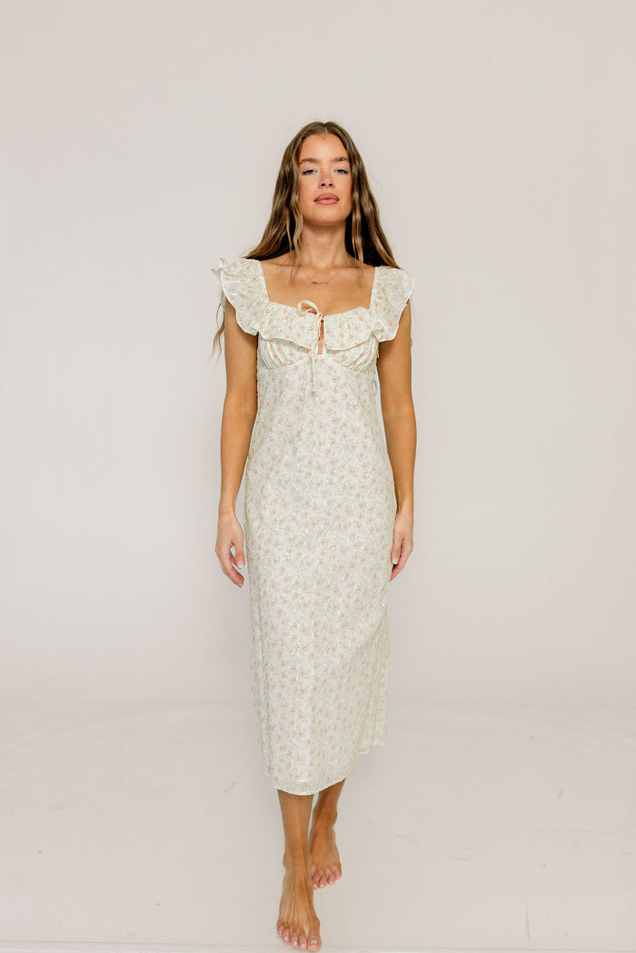 Harper Midi Dress in Ivory/Pink Floral *Final Sale*