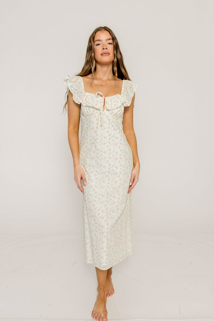 Harper Midi Dress in Ivory/Pink Floral *Final Sale*