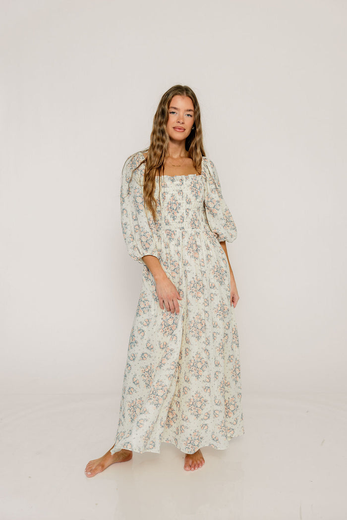 Hayes 100% Premium Cotton Maxi Dress in Peach Blue