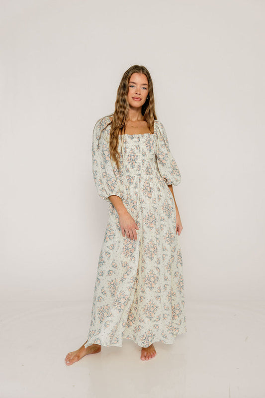 Hayes 100% Premium Cotton Maxi Dress in Peach Blue