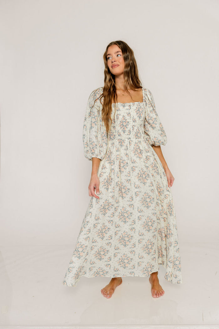 Hayes 100% Premium Cotton Maxi Dress in Peach Blue