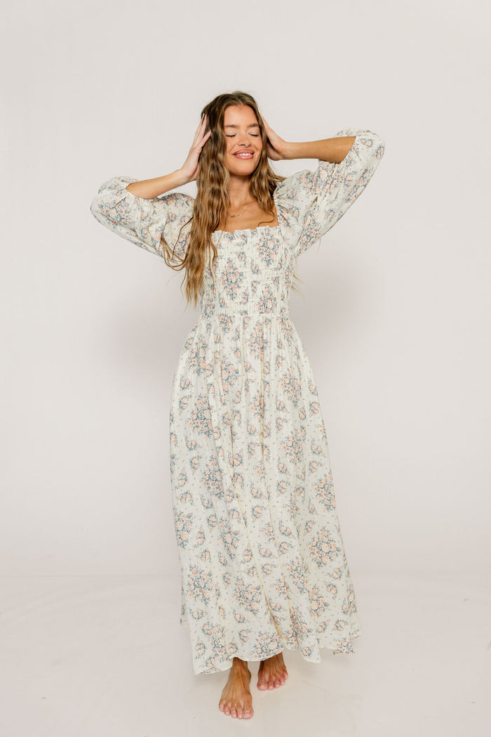 Hayes 100% Premium Cotton Maxi Dress in Peach Blue