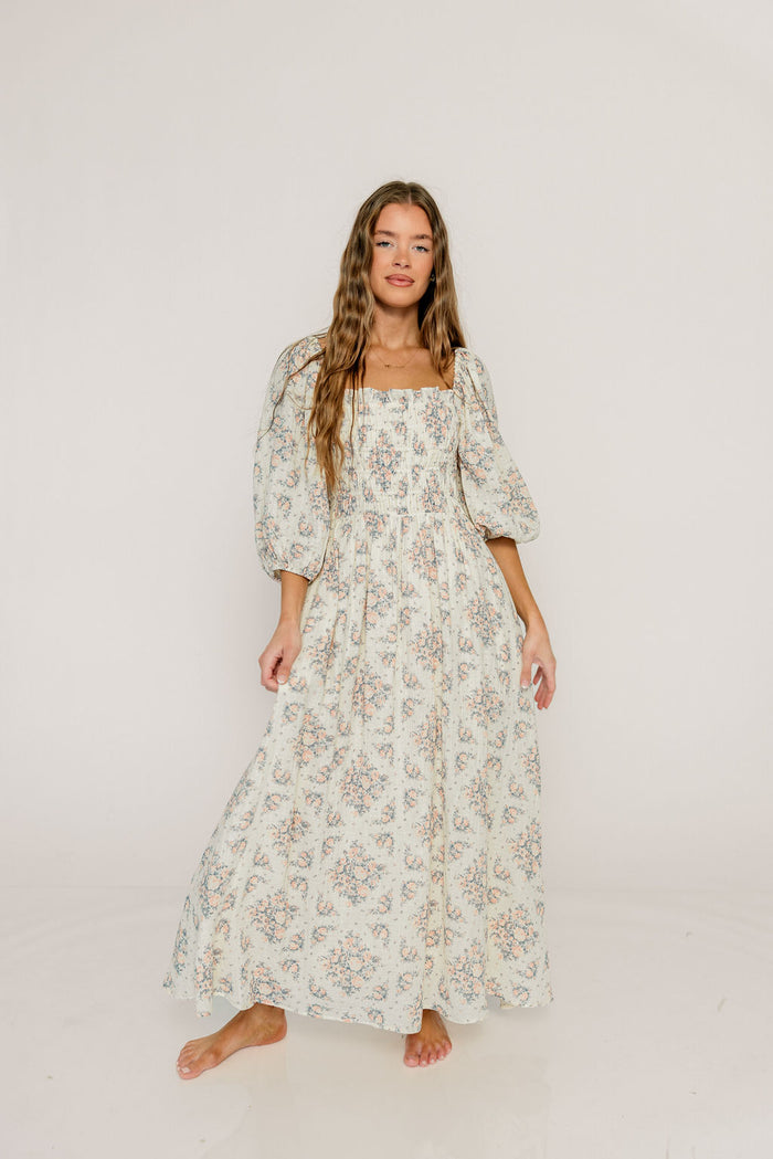 Hayes 100% Premium Cotton Maxi Dress in Peach Blue