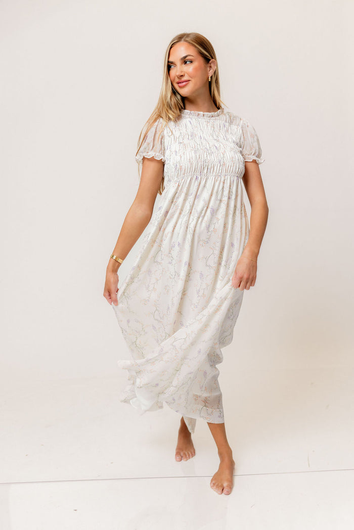 Hearthstone Maxi Dress in Ivory/Lilac - Bump Friendly
