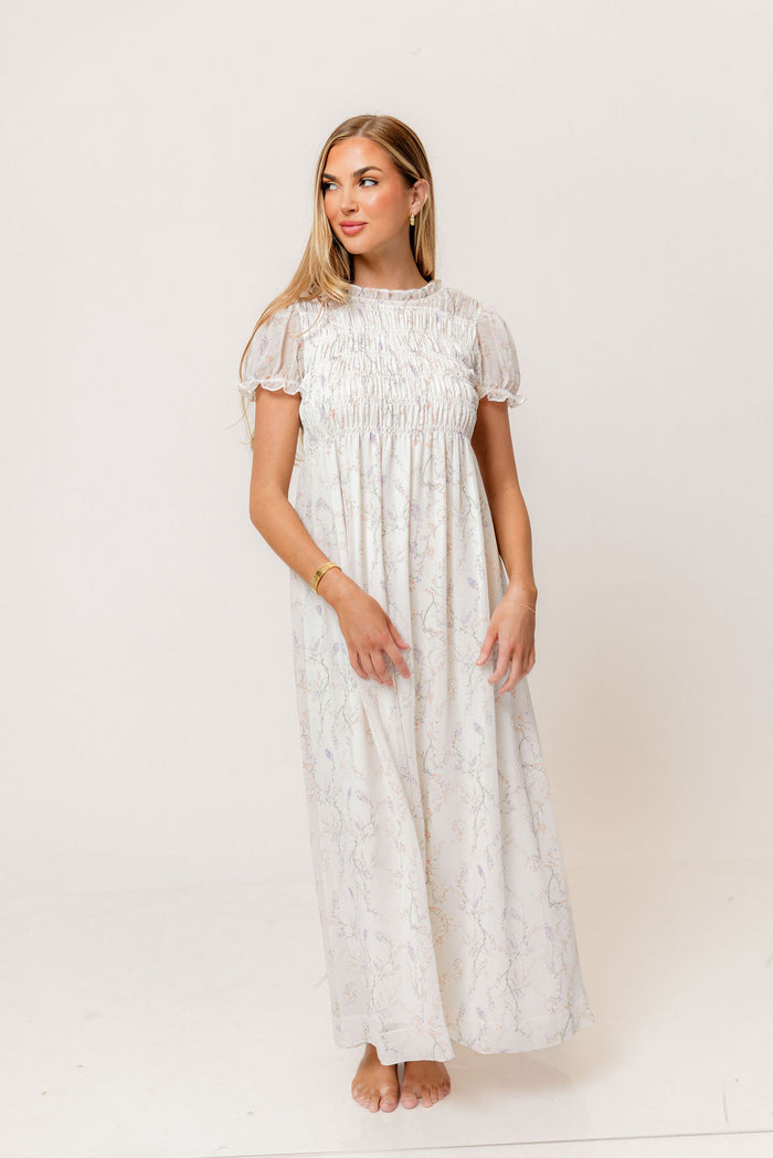 Hearthstone Maxi Dress in Ivory/Lilac - Bump Friendly