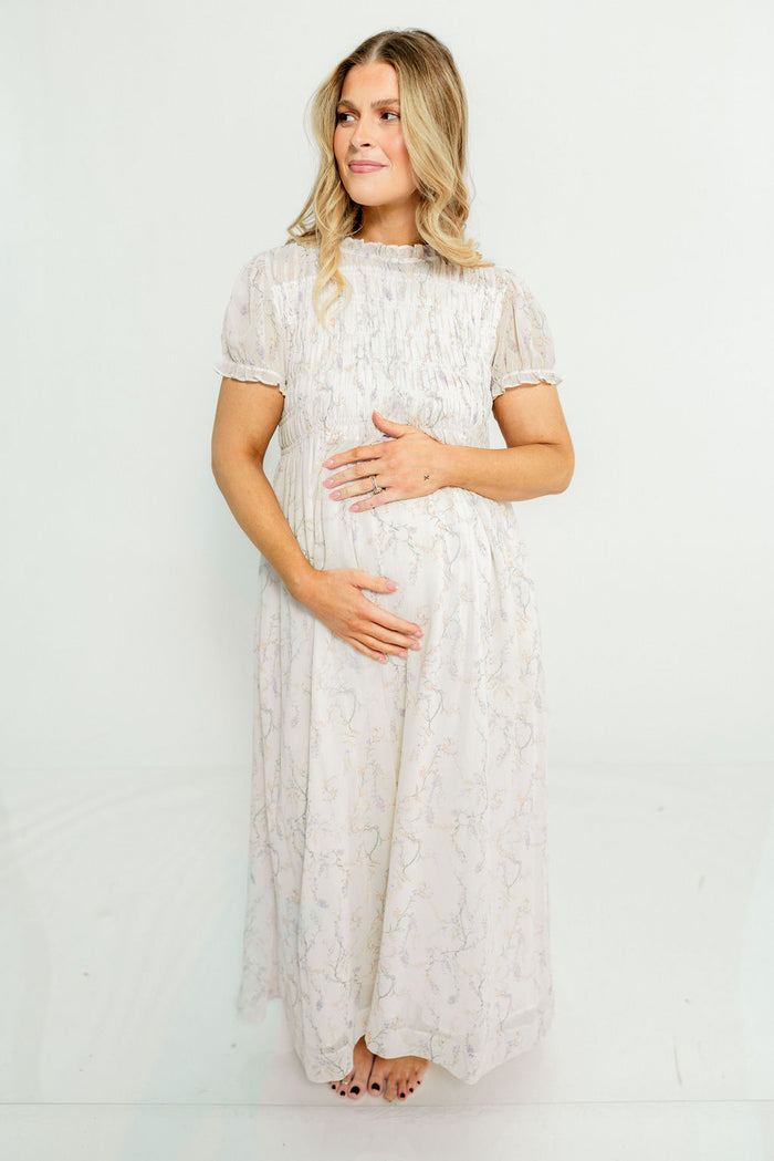 Hearthstone Maxi Dress in Ivory/Lilac - Bump Friendly