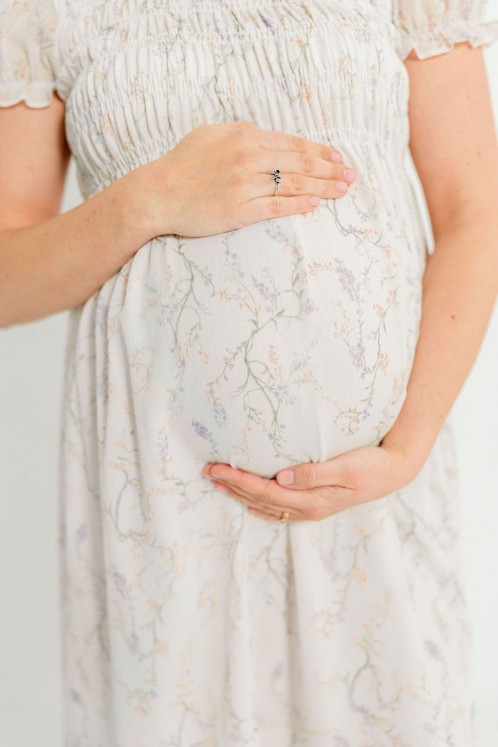 Hearthstone Maxi Dress in Ivory/Lilac - Bump Friendly