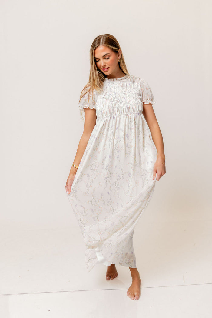 Hearthstone Maxi Dress in Ivory/Lilac - Bump Friendly