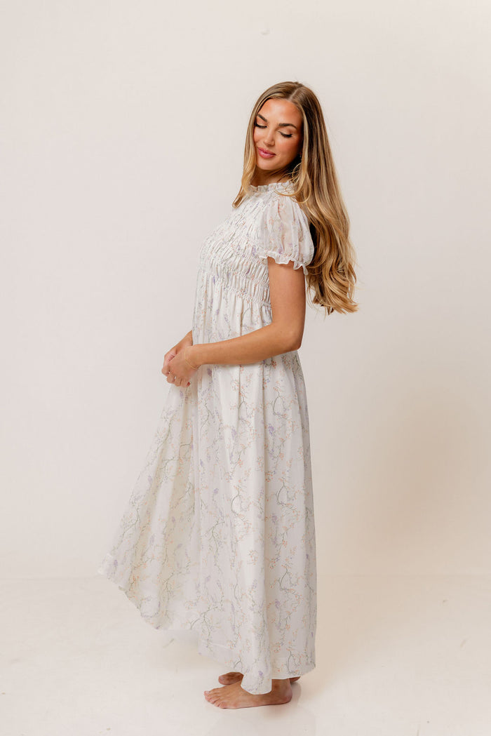 Hearthstone Maxi Dress in Ivory/Lilac - Bump Friendly