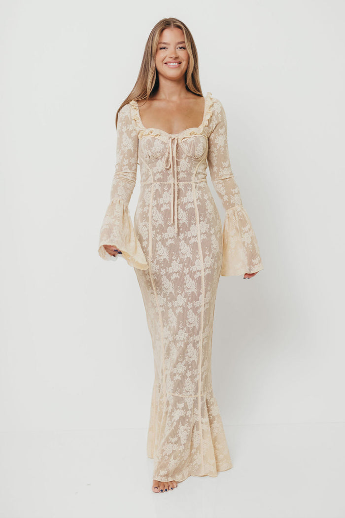 Heirloom Maxi Dress in Cream Tailored Silhouette — not ideal for advanced maternity